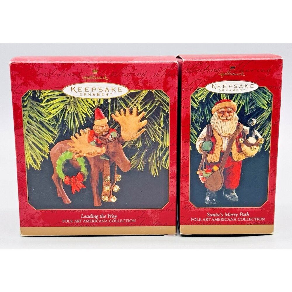 Hallmark Keepsake‎ Folkart Americana Santa's Merry Path Leading the Way Lot of 2